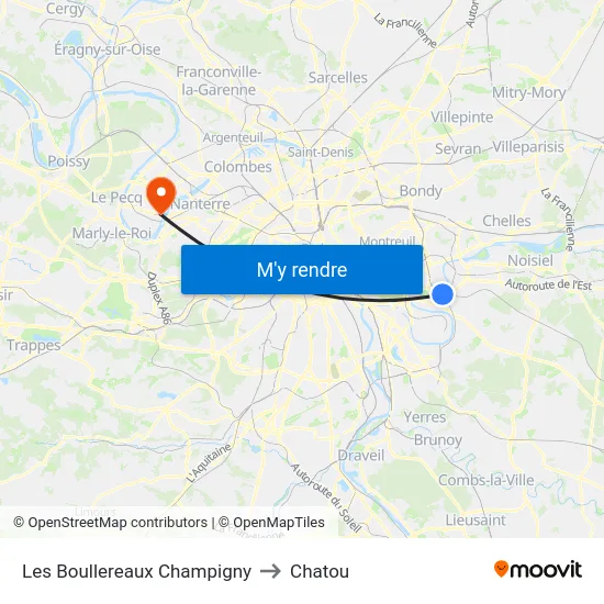 Les Boullereaux Champigny to Chatou map