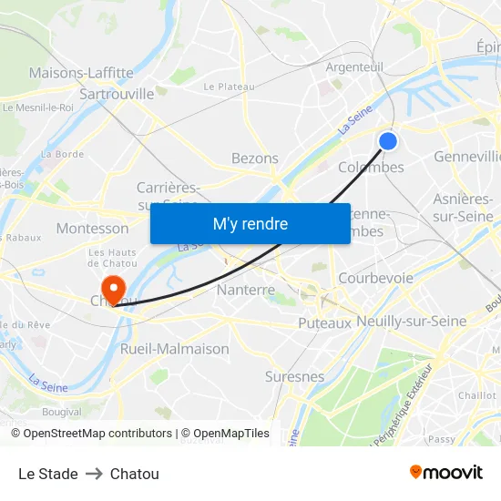 Le Stade to Chatou map