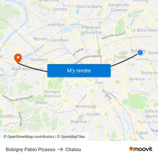 Bobigny Pablo Picasso to Chatou map