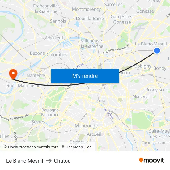 Le Blanc-Mesnil to Chatou map