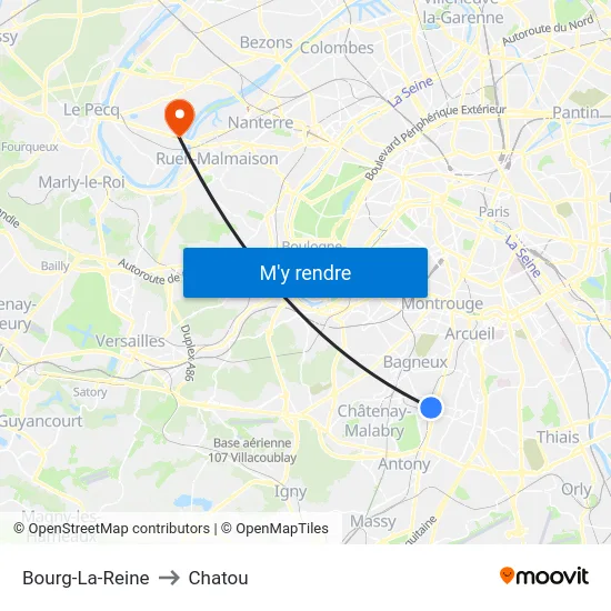 Bourg-La-Reine to Chatou map