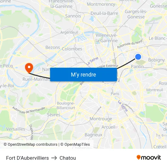 Fort D'Aubervilliers to Chatou map