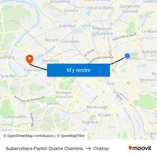 Aubervilliers-Pantin Quatre Chemins to Chatou map