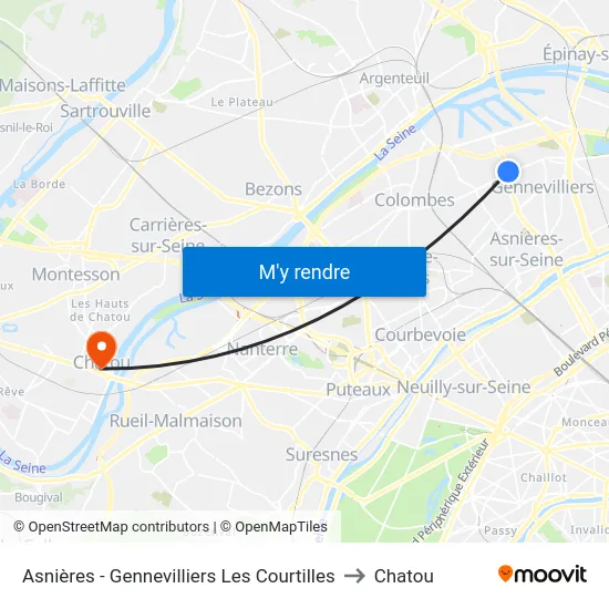 Asnières - Gennevilliers Les Courtilles to Chatou map