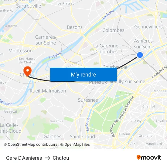 Gare D'Asnieres to Chatou map