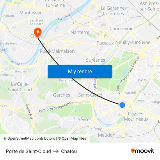 Porte de Saint-Cloud to Chatou map