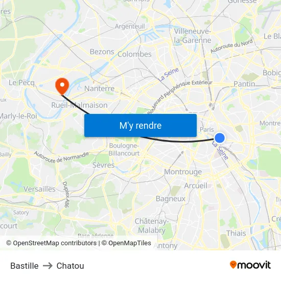 Bastille to Chatou map