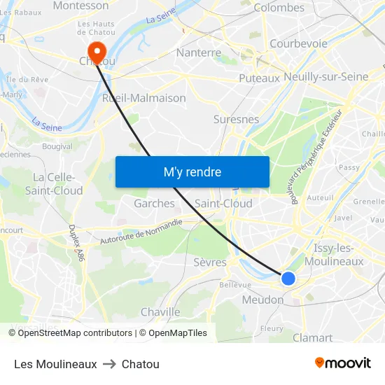 Les Moulineaux to Chatou map