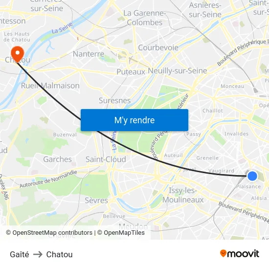 Gaîté to Chatou map