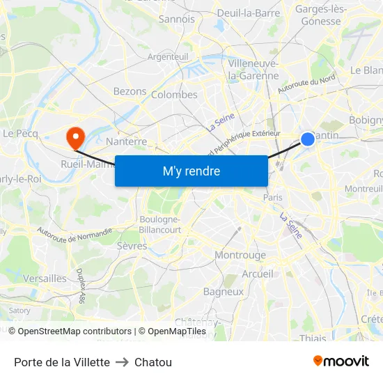 Porte de la Villette to Chatou map