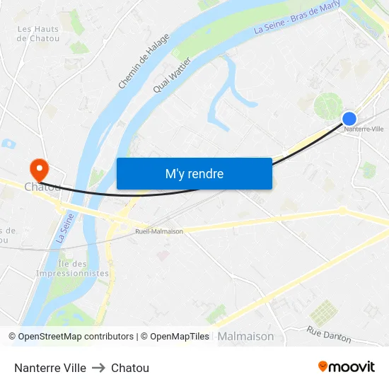 Nanterre Ville to Chatou map
