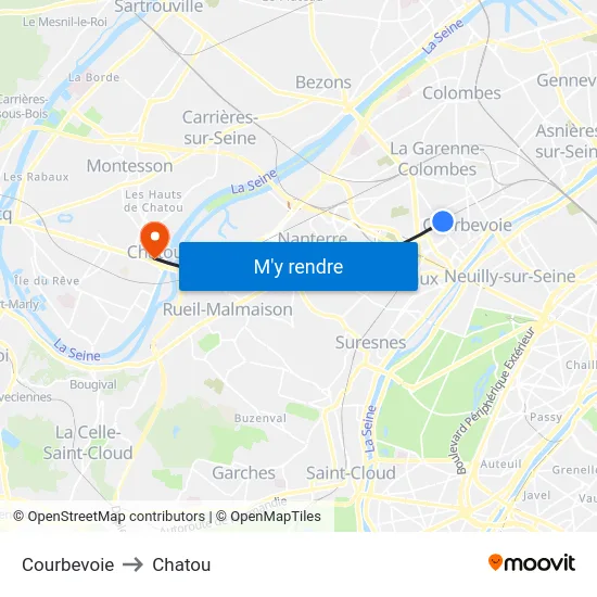 Courbevoie to Chatou map