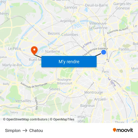 Simplon to Chatou map