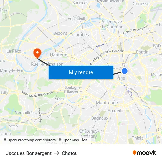 Jacques Bonsergent to Chatou map