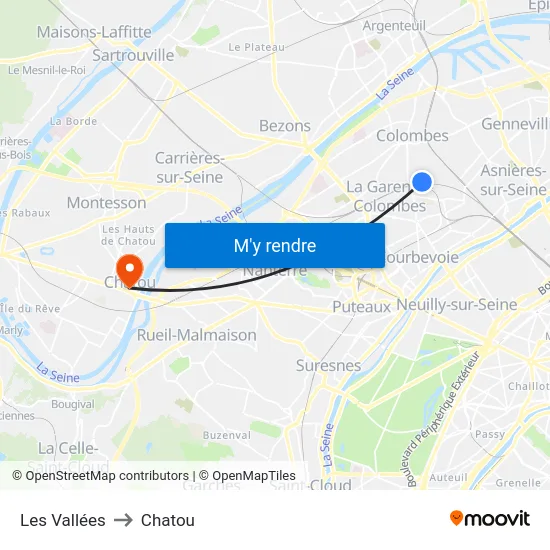 Les Vallées to Chatou map