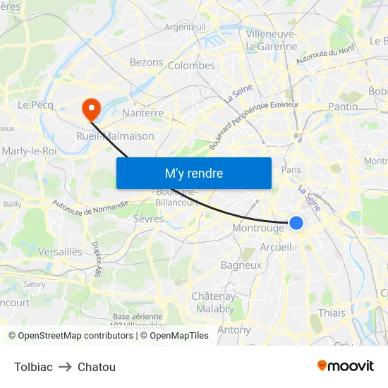 Tolbiac to Chatou map