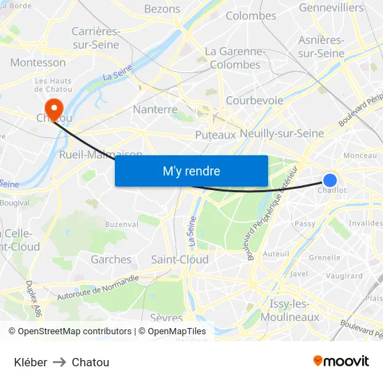 Kléber to Chatou map