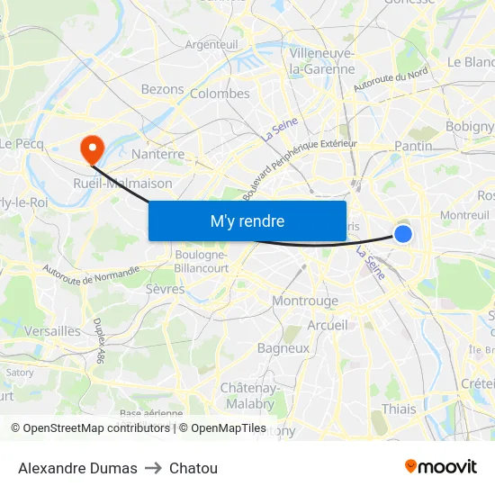 Alexandre Dumas to Chatou map