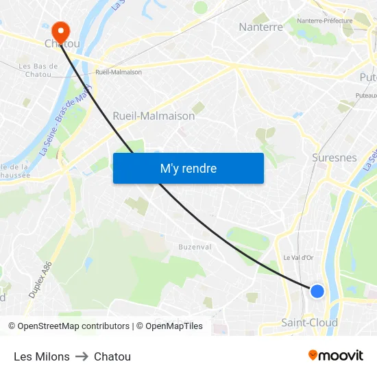 Les Milons to Chatou map
