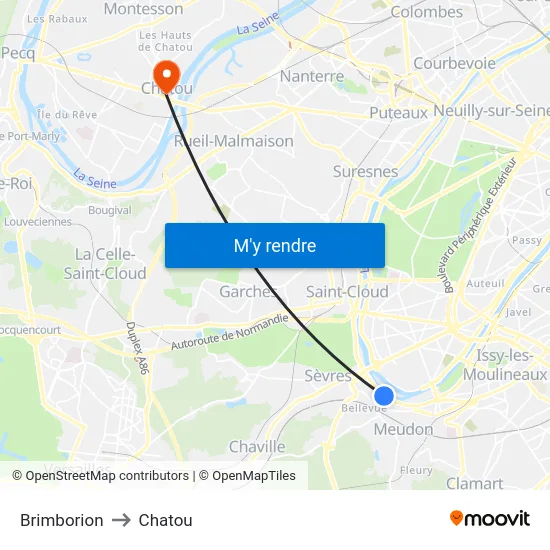 Brimborion to Chatou map