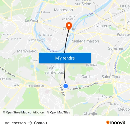 Vaucresson to Chatou map