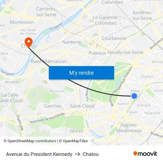 Avenue du President Kennedy to Chatou map