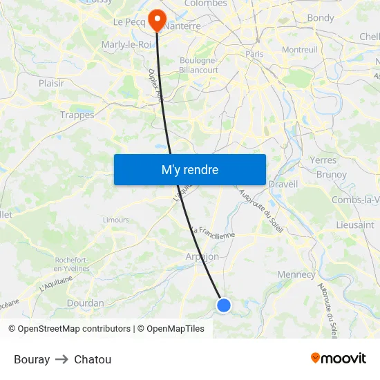 Bouray to Chatou map