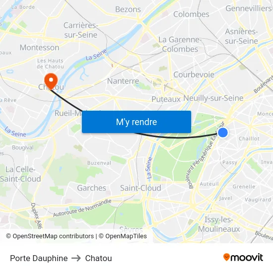 Porte Dauphine to Chatou map