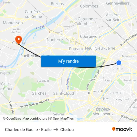 Charles de Gaulle - Etoile to Chatou map