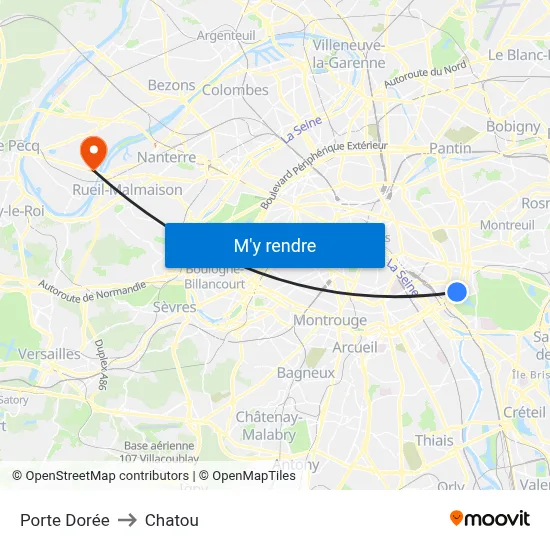 Porte Dorée to Chatou map