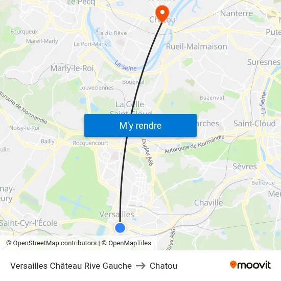 Versailles Château Rive Gauche to Chatou map