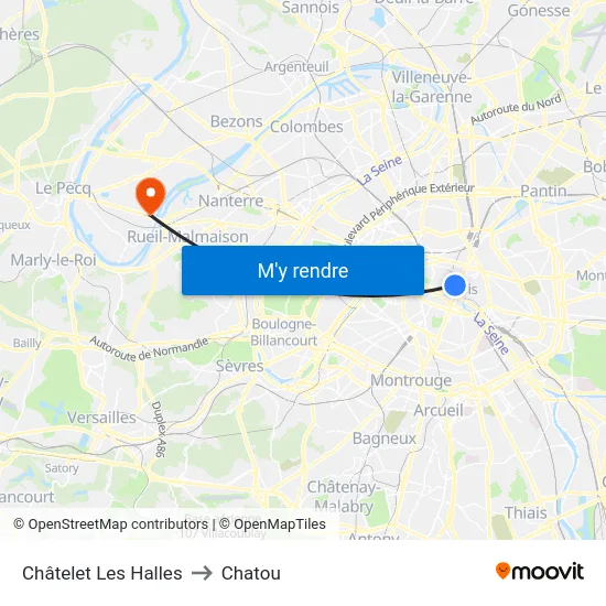 Châtelet Les Halles to Chatou map