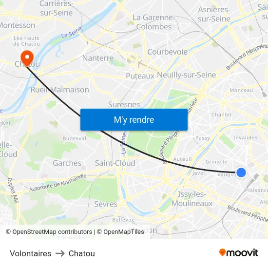 Volontaires to Chatou map