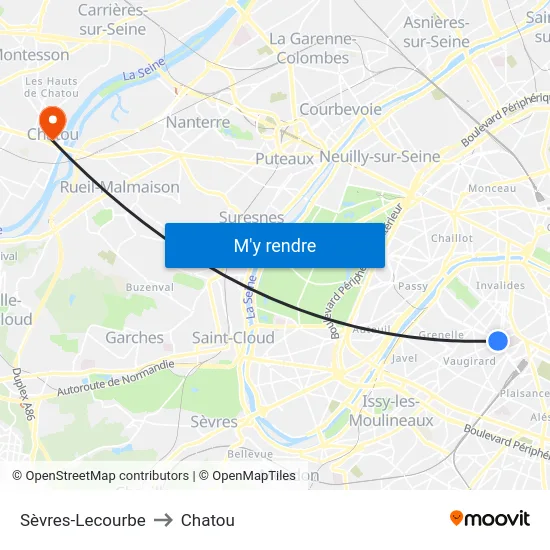 Sèvres-Lecourbe to Chatou map