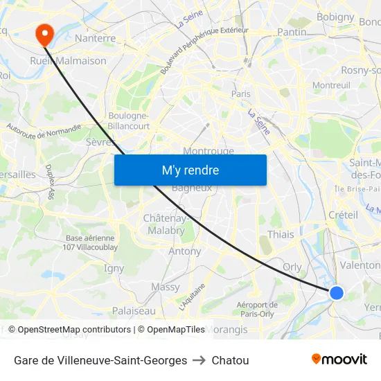 Gare de Villeneuve-Saint-Georges to Chatou map