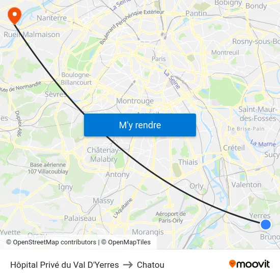 Hôpital Privé du Val D'Yerres to Chatou map