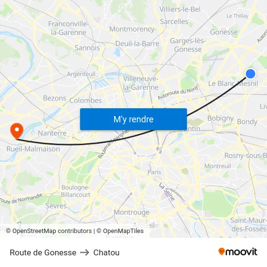 Route de Gonesse to Chatou map