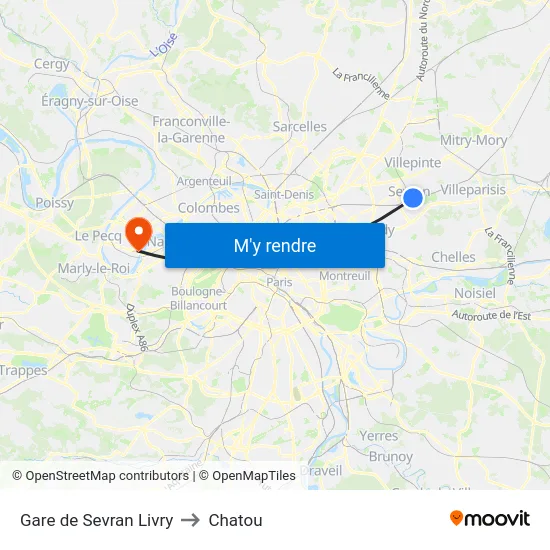 Gare de Sevran Livry to Chatou map