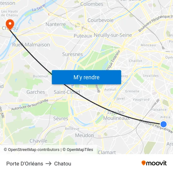 Porte D'Orléans to Chatou map