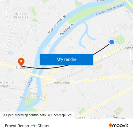 Ernest Renan to Chatou map
