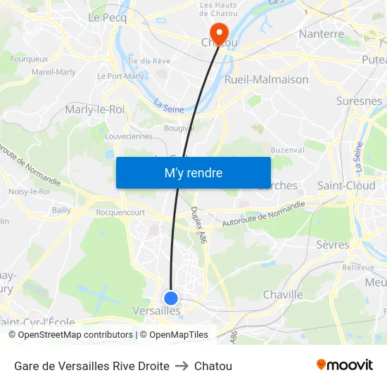 Gare de Versailles Rive Droite to Chatou map