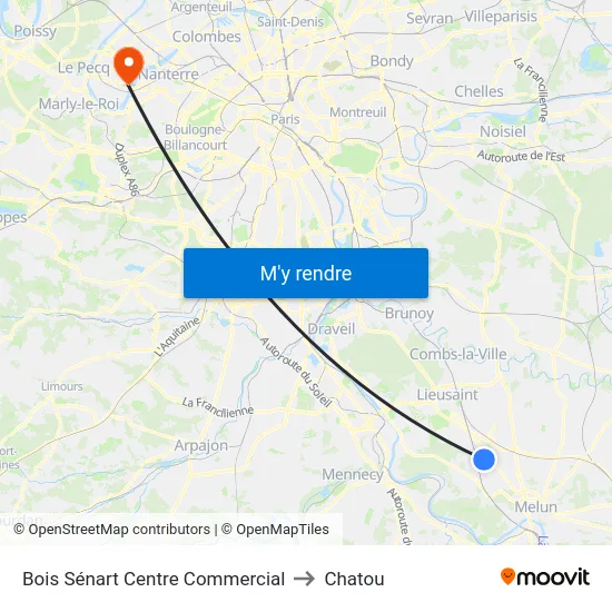Bois Sénart Centre Commercial to Chatou map