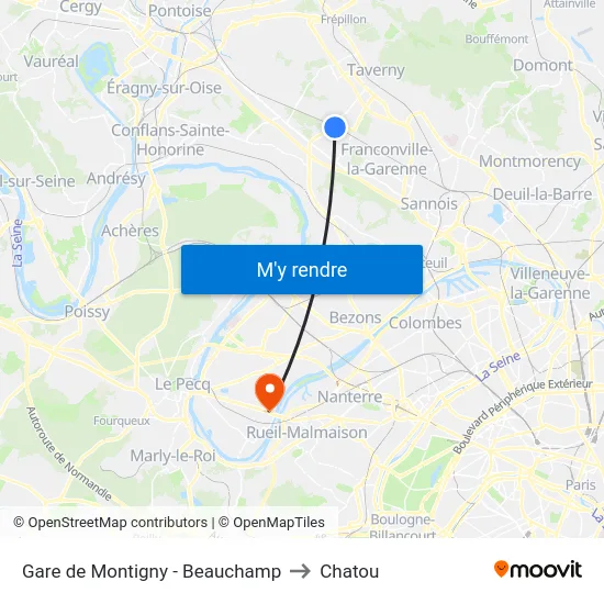 Gare de Montigny - Beauchamp to Chatou map