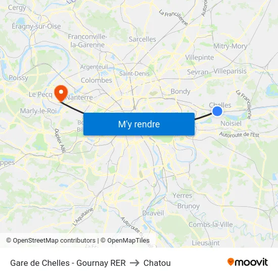 Gare de Chelles - Gournay RER to Chatou map