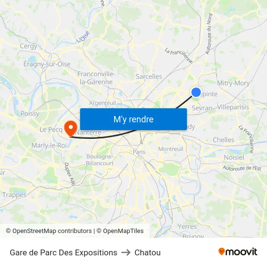 Gare de Parc Des Expositions to Chatou map