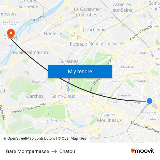 Gare Montparnasse to Chatou map