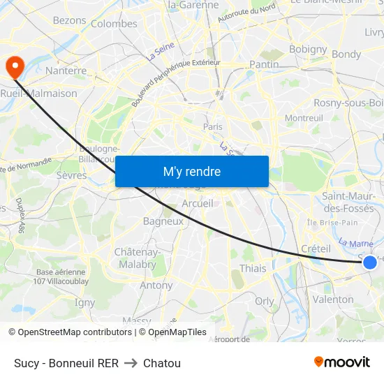 Sucy - Bonneuil RER to Chatou map