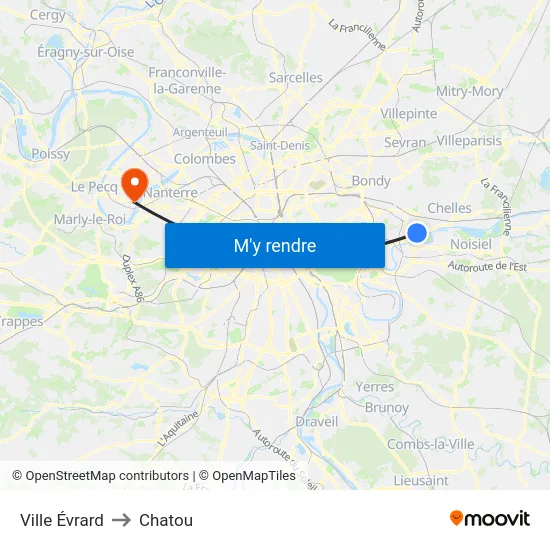 Ville Évrard to Chatou map