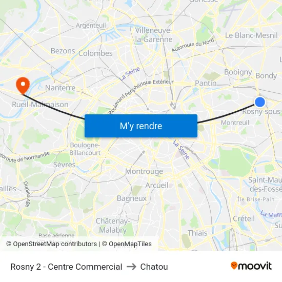 Rosny 2 - Centre Commercial to Chatou map