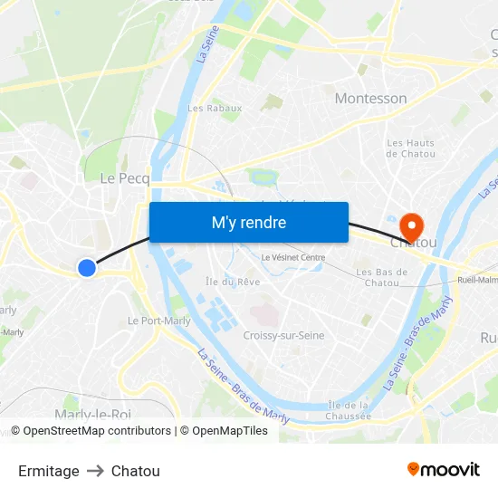 Ermitage to Chatou map